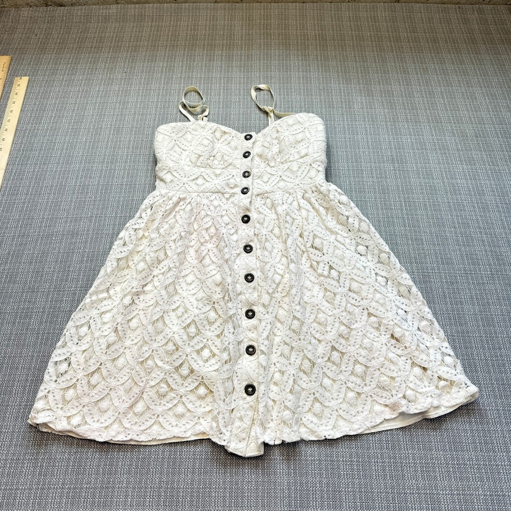Coquette Lace Mini Dress‎ XS Ivory Cottagecore Romantic Button Down Romantic *